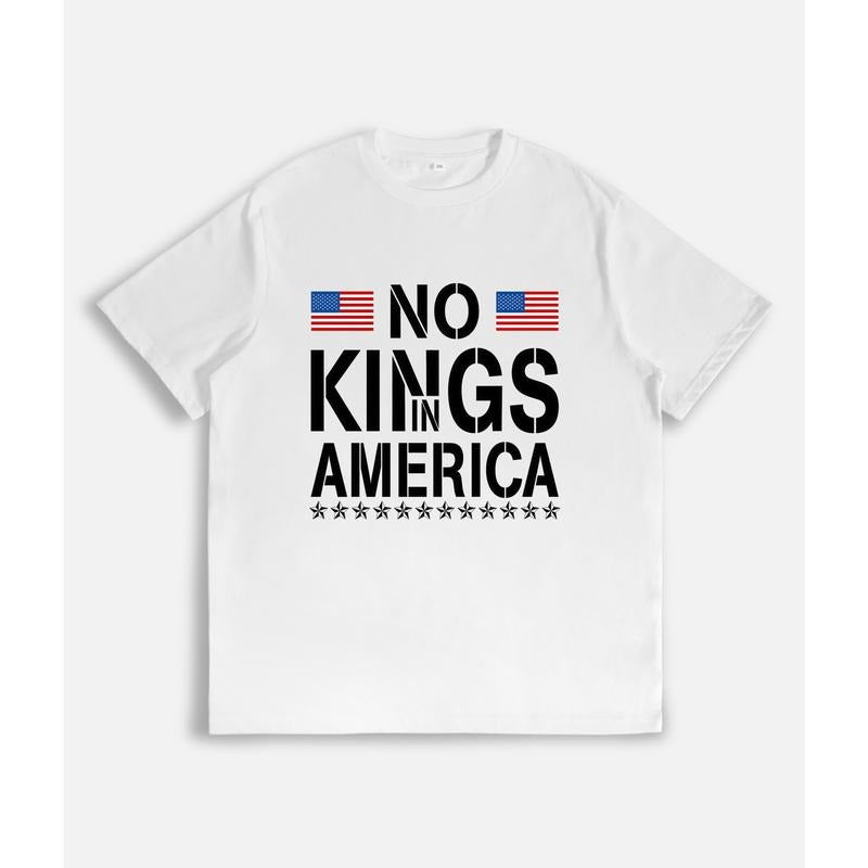 T-Shirt with "NO KINGS IN AMERICA" Slogan and American Flag Elements Print style 02 Hoodie Sweatshirt | PrintMintTees.com