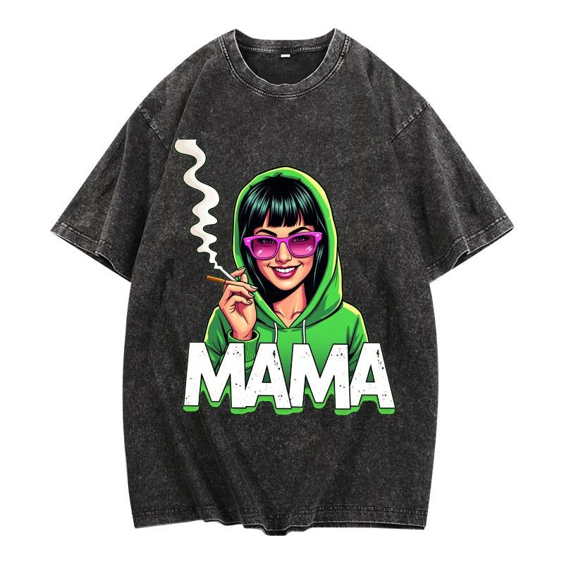 T-Shirt with Smoking Figure in Hoodie and "MAMA" Text Graphic Print style 04 Sweatshirt | PrintMintTees.com