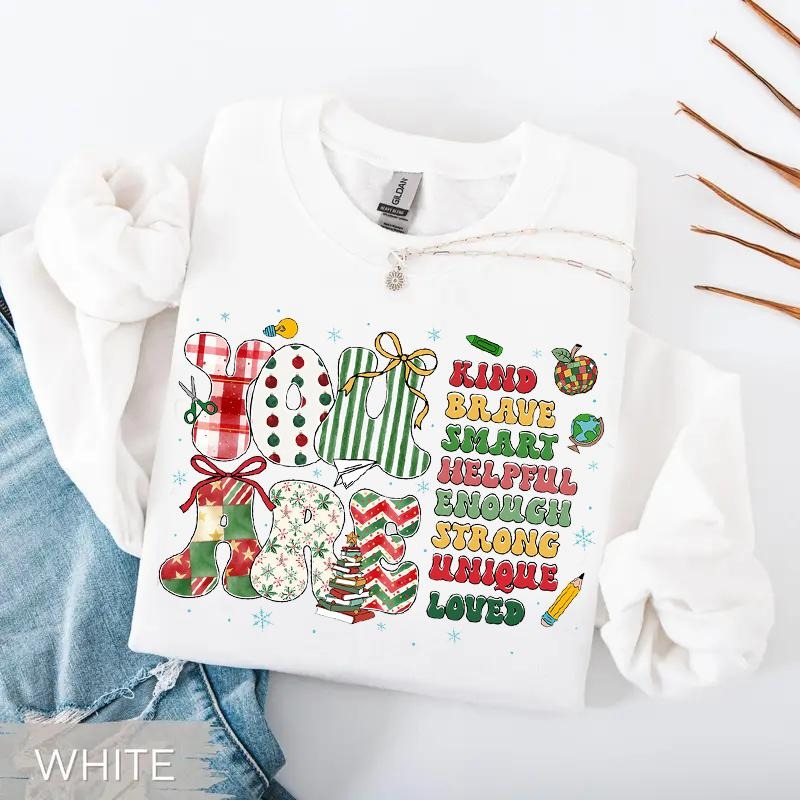 Christmas You Are Kind Teacher Sweatshirt/T-Shirt, Coquette Christmas Teacher Shirt, Cute Xmas Pencil Tree Tee, Holiday...