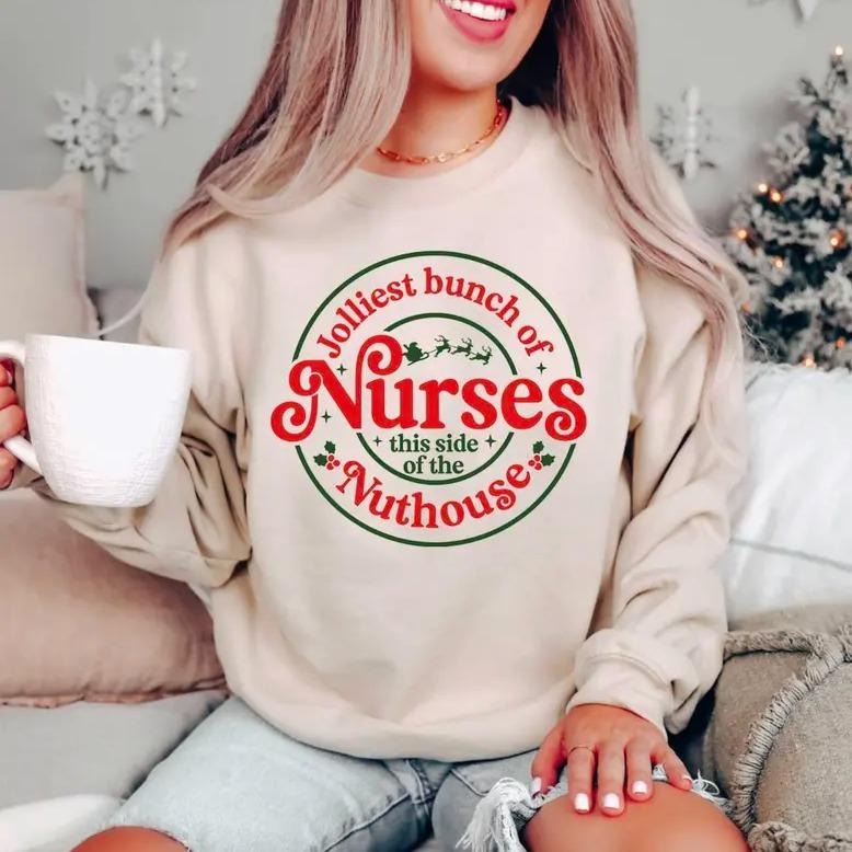 Christmas Holly Jolly Nurse Sweatshirt/T-Shirt, Cute Christmas Nursing Shirt, Funny Nurse Life Holiday Top, School Nurse...