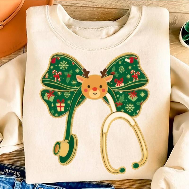 Christmas Nurse Sweatshirt/T-Shirt, Cute Stethoscope Holiday Nurse Shirt, Festive Coquette Nurse Life Top, Preppy...