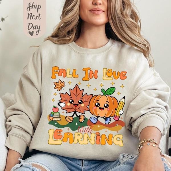 Groovy Retro Teacher Pumpkin Sweatshirt/T-Shirt, Fall Thanksgiving Shirt for Educators, Cute Bookish Autumn Top, Cozy...