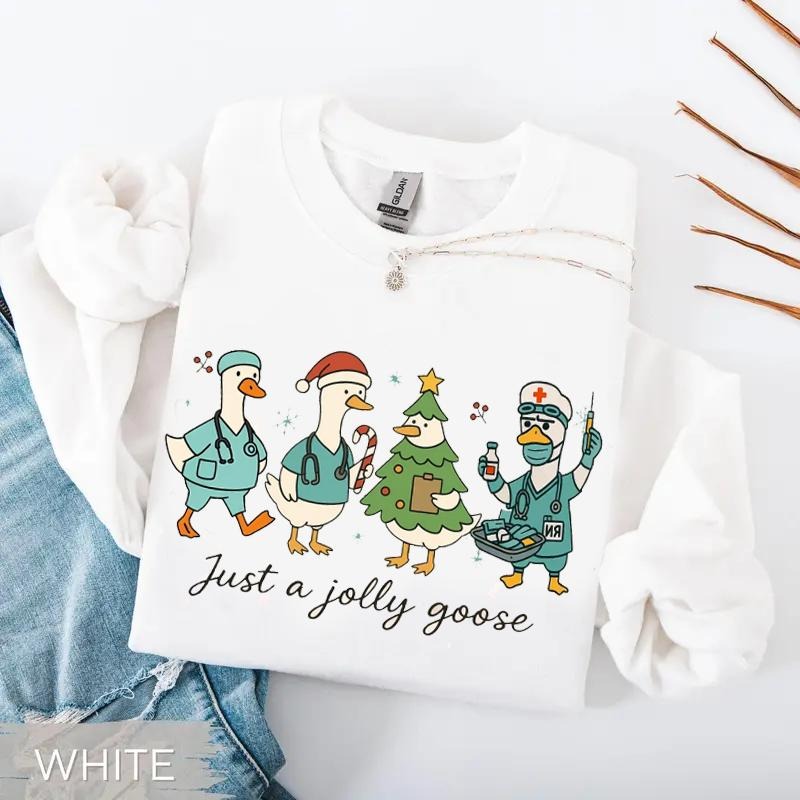 Christmas Goose Nurse Sweatshirt/T-Shirt, Funny RN Holiday Top, Jolly Goose Medical Staff Outfit, Silly Goose Nursing...