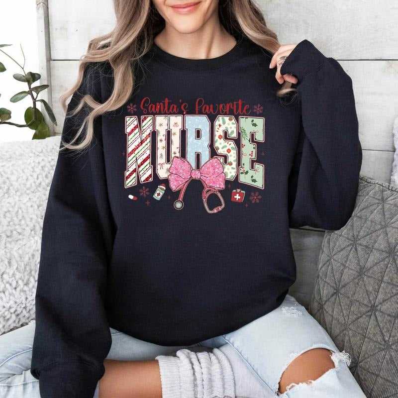 Coquette Nurse Christmas Sweatshirt/T-Shirt, Green Mean Guy Nurse Holiday Top, Cute Christmas Movie Shirt for Nurses,...