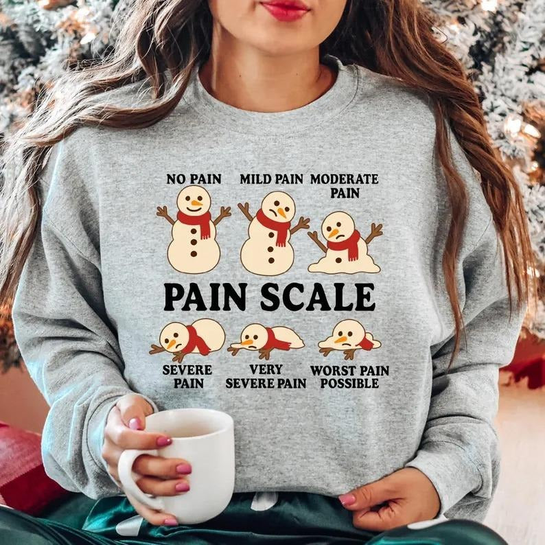 Funny Christmas Nurse Sweatshirt/T-Shirt, Pain Scale Snowman Nurse Shirt, Cute Holiday Nursing Top, Cozy Winter Crewneck,...