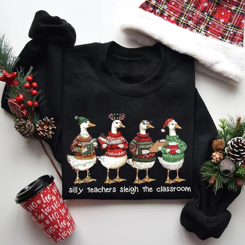 Funny Christmas Teacher Sweatshirt/T-Shirt, Silly Goose Holiday Teacher Sweater, Cozy Winter Teacher Shirt, Cute...
