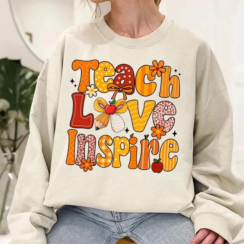 Thankful Teacher Sweatshirt/T-Shirt, Teach Love Inspire Shirt, Cute Thanksgiving Teacher Top, Fall School Outfit, Perfect...