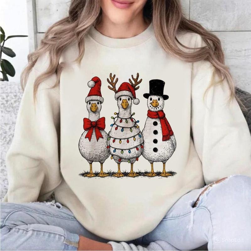 Santa Goose Christmas Sweatshirt/T-Shirt, Vintage Silly Goose Holiday Graphic Top, Funny Goose Retro Xmas Shirt, Cute...
