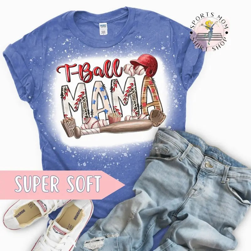 T-ball Mom bleached tshirt, baseball tee ball mom sports shirt, t-ball team moms shirt women, game day mom shirt Hoodie...