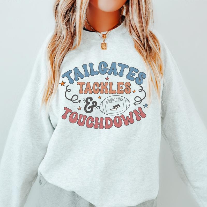 TAILGATES TACKLES AND TOUCHDOWNS Crewneck Sweatshirt Crewneck Sweatshirt Unisex Fit Causal Sweatshirt for Halloween...