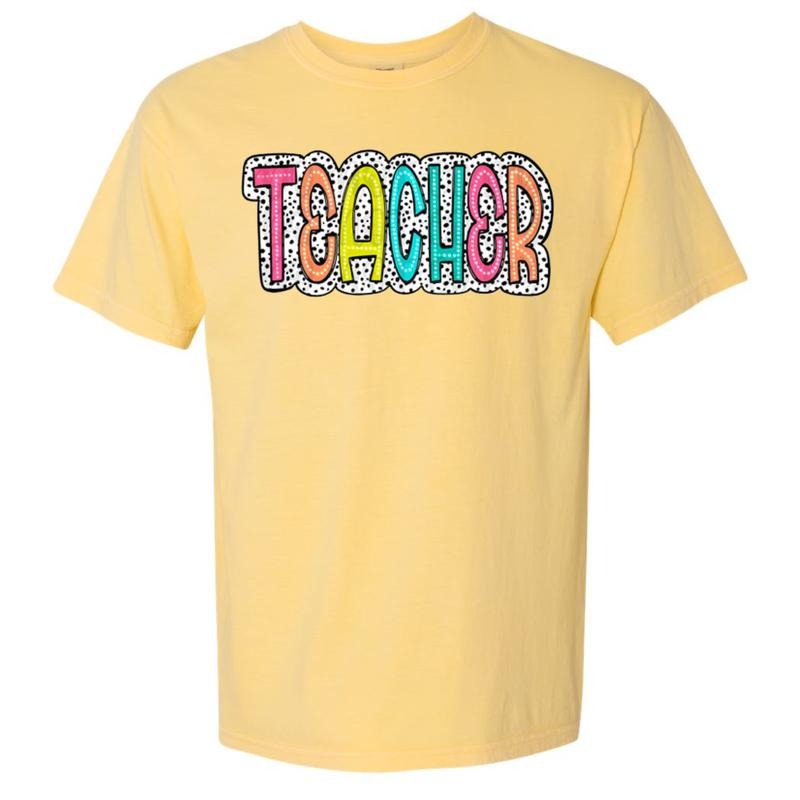 TEACHER Neon Spotted Comfort Colors T-Shirt Hoodie, Sweatshirt | PrintMintTees.com