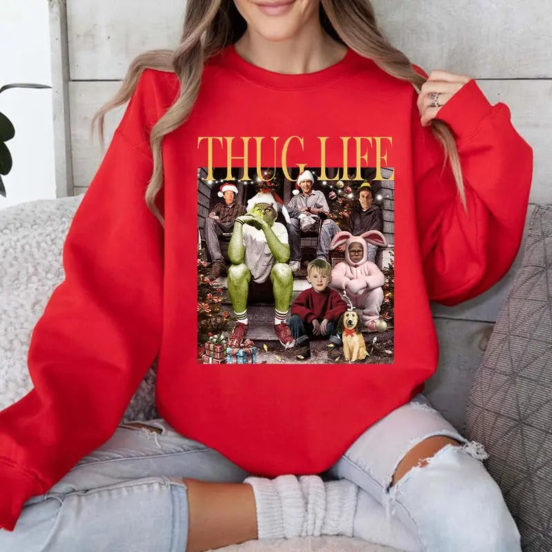 THUGLIFE Christmas Shirt, Christmas Movies Characters Shirts, Trending Graphic Tee Comfort Cotton Hoodie Sweatshirt