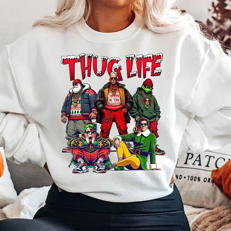THUGLIFE Christmas Shirt, Christmas Movies Shirt, Xmas Graphic Tee Comfort Cotton Hoodie Sweatshirt | PrintMintTees.com