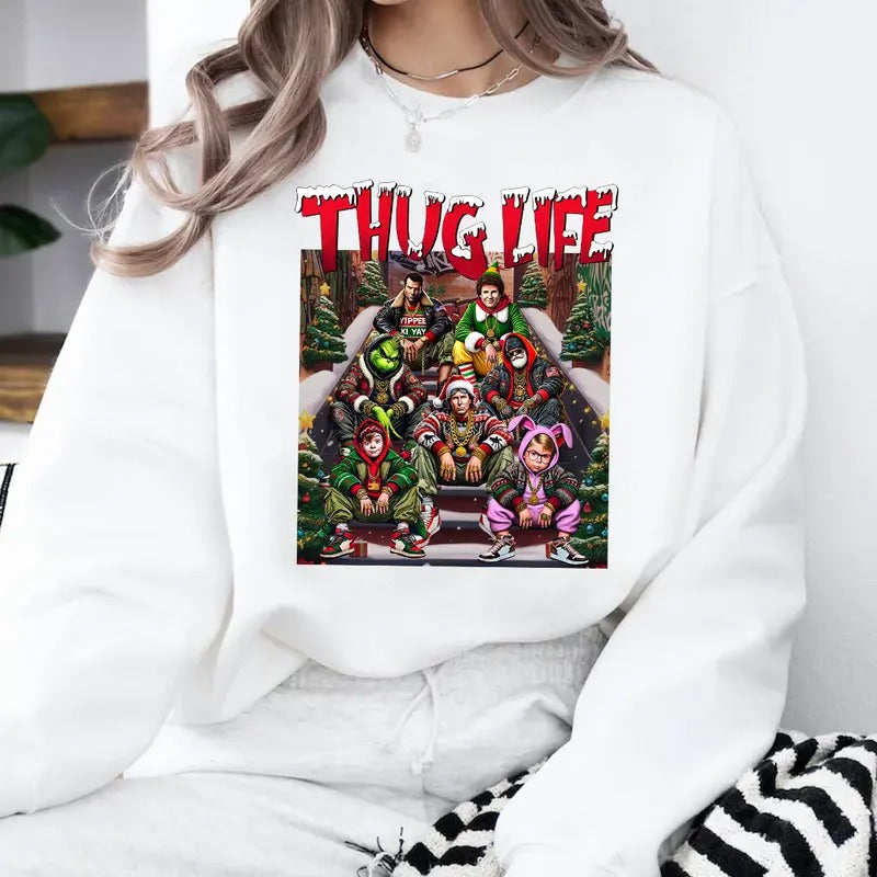 THUGLIFE Christmas Shirt, Christmas Movies Shirt, Xmas Graphic Tee Comfort Cotton Fabric Top style 04 Hoodie Sweatshirt
