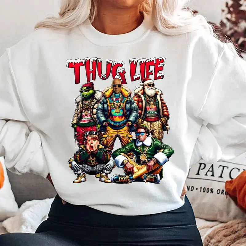 THUGLIFE Christmas Shirt, Christmas Movies Shirt, Xmas Graphic Tee Comfort Cotton Fabric Top style 05 Hoodie Sweatshirt