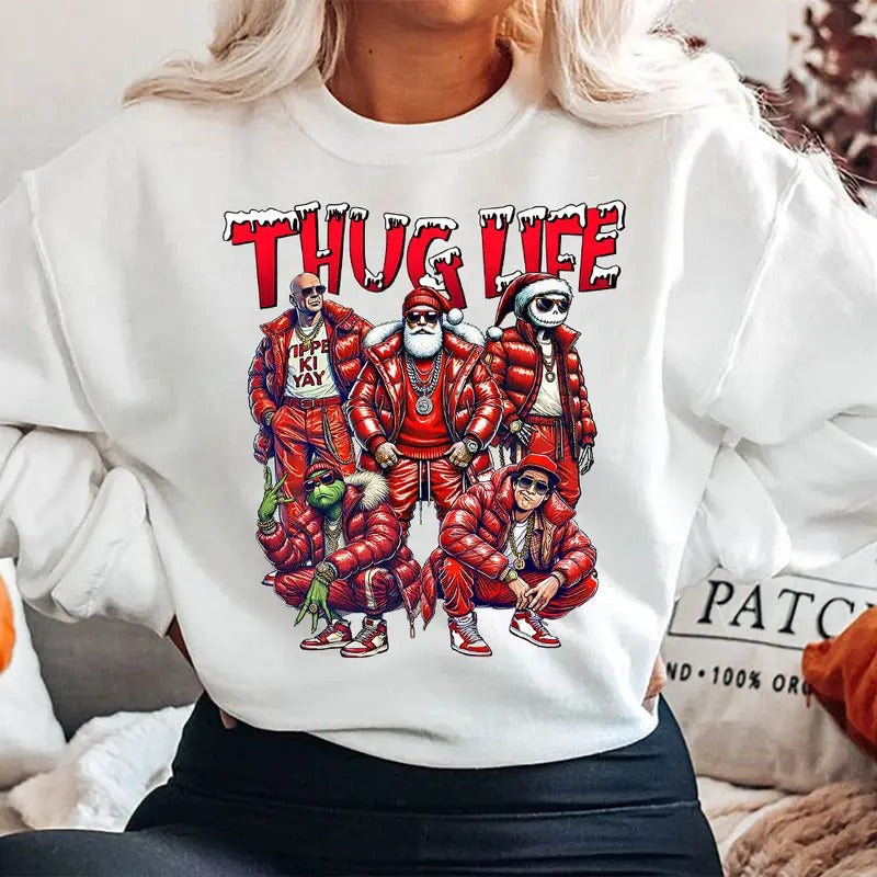 THUGLIFE Christmas Shirt, Christmas Movies Shirt, Xmas Graphic Tee Comfort Cotton Fabric Top style 08 Hoodie Sweatshirt