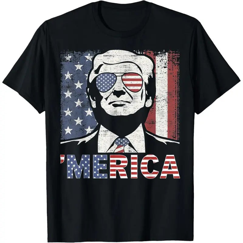 TRUMP Happy 4th Of July Trump American Flag T-Shirt made in usa Hoodie Sweatshirt | PrintMintTees.com