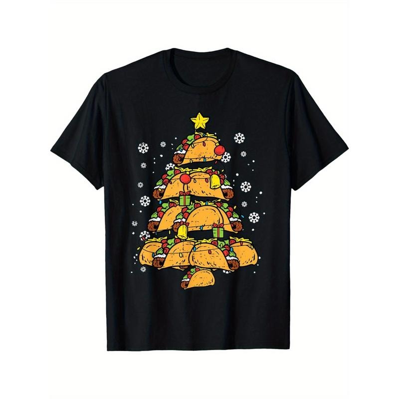 Taco Christmas Tree T-Shirt for Men - Black Cotton Mexican Food Holiday Tee made in usa Hoodie Sweatshirt | PrintMintTees.com