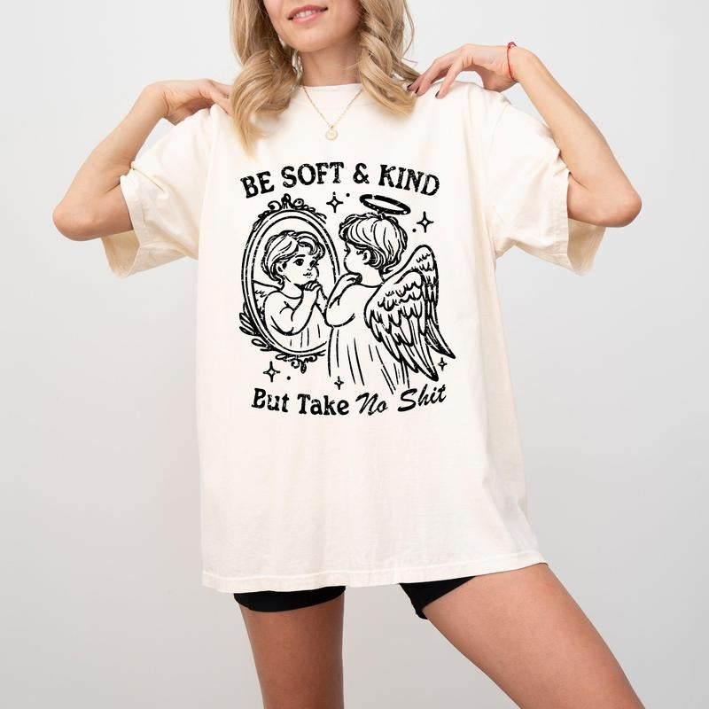 Take No Shit Angel Funny Meme Be Kind Comfort Color T-Shirts, Hoodie, Sweatshirt