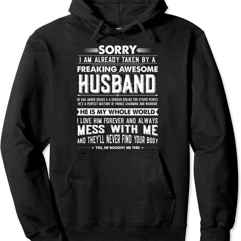 Taken by a Freaking Awesome Husband Funny Wife Hoodie | Unisex Hooded Sweatshirt T-Shirts | PrintMintTees.com