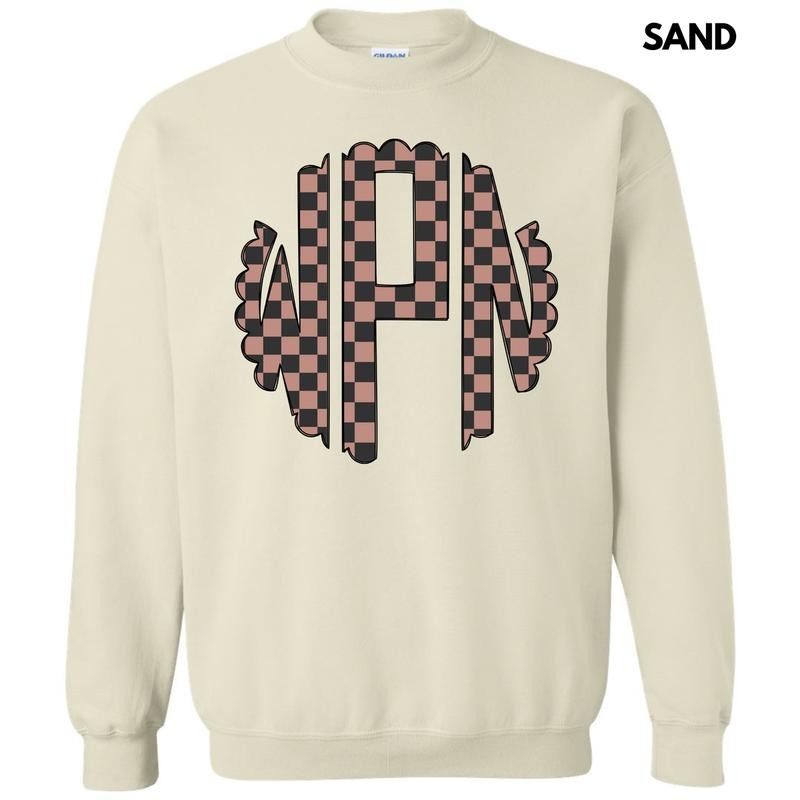 Tan Checker Monogram Sweatshirt 'NLB' Shirt Hoodie | PrintMintTees.com