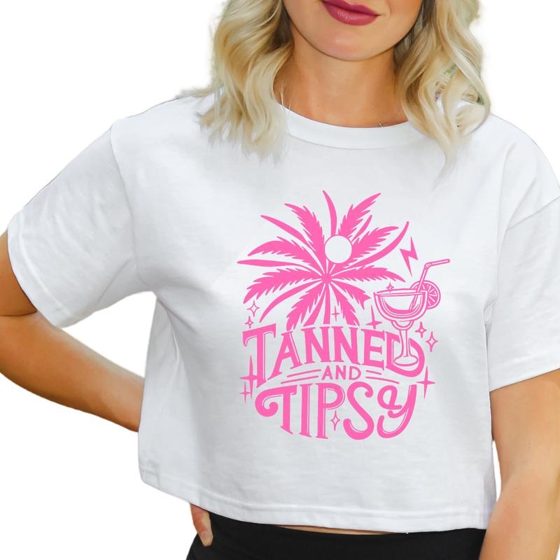 Tanned and Tipsy Shirt, Summer Vacay Tee, Summer Tee, Women's Graphic Tee Full Color Print Hoodie Sweatshirt