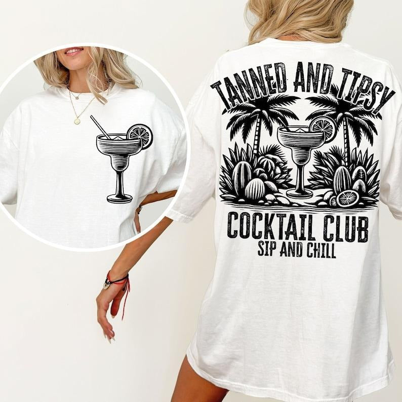 Tanned and Tipsy , Summer , Beach , Retro Summer , Summer Shirt Sublimation, Summer aesthetic Hoodie Sweatshirt