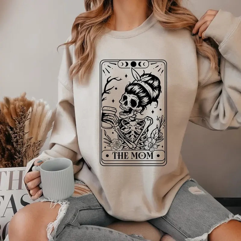 Tarot Card The Mom Sweater, Skeleton Mom Sweatshirt, Tarot Card Sweatshirt, Skull Mom Hoodie, Halloween Mom Crewneck,...