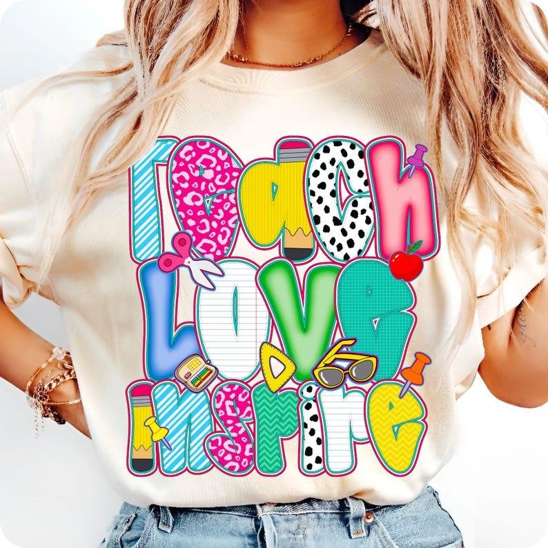 Teach Love Inspire Tshirt, Back to School Teacher Life Tee, Inspirational Graphic for Teacher Squad, First Day Shirt...