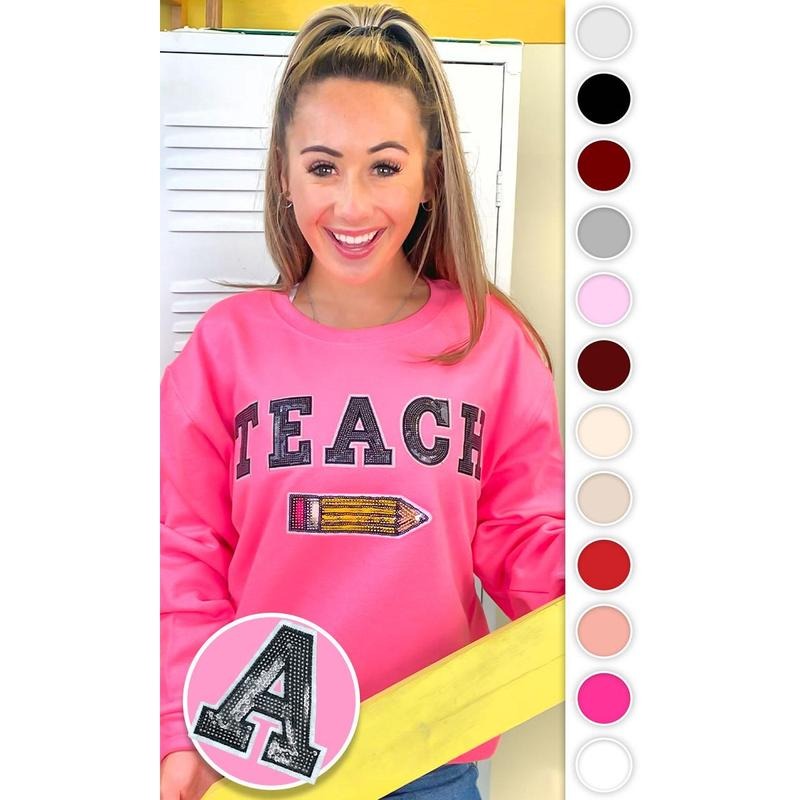Teach Pencil Sequin Graphic Sweatshirt Shirt Hoodie | PrintMintTees.com