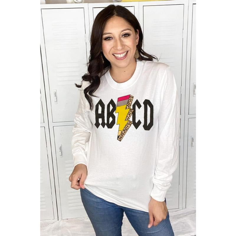 Teacher ABCD Pencil Lightning Bolt Longsleeve Shirt Hoodie Sweatshirt | PrintMintTees.com