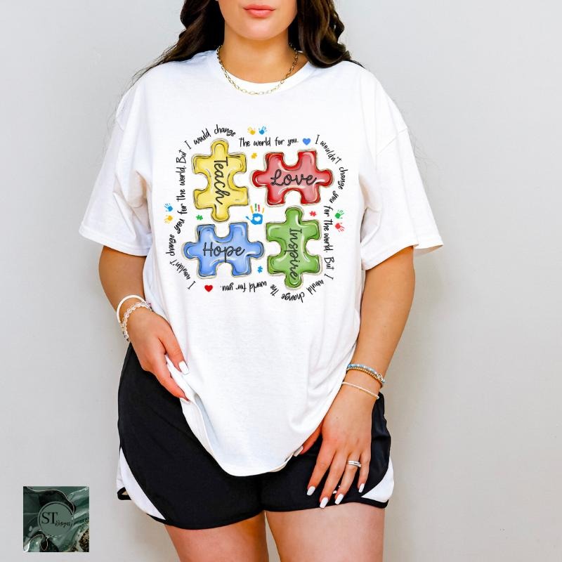Teacher Autism White 100% Ringspun Cotton T-Shirt Unisex Fit Hoodie, Sweatshirt | PrintMintTees.com