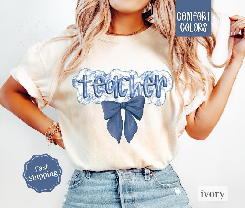 Teacher Bow Shirt Comfort Colors, Coquette Teacher Tshirt, Gift For Teacher Appreciation, Back to School Womenswear...