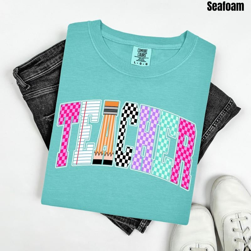 Teacher Multi Checker Comfort Colors T-Shirt 'NLB' Hoodie Sweatshirt | PrintMintTees.com