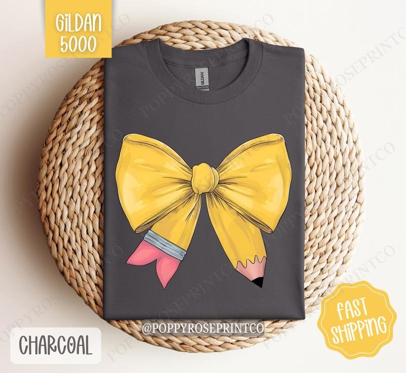 Teacher Pencil Bow Shirt Gildan, Gift for Teacher Appreciation, Back To School Teach Shirt Oversized Crewneck Tee Hoodie...