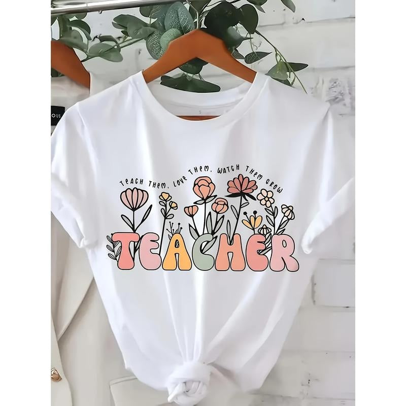 Teacher Printed T-Shirt, Short Sleeved Round Neck Casual Top, Suitable for Summer And Spring, Women'S Clothing style 02...