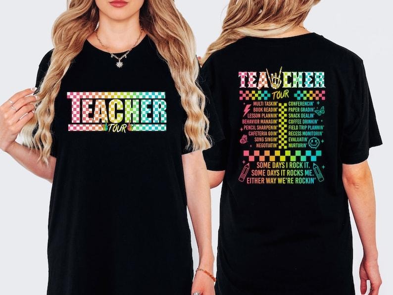 Teacher Tour Shirt, Trendy Shirt, Teacher Gift, Back To School Shirt, Retro Teacher Tour Front and Back Print Shirt, Cool...
