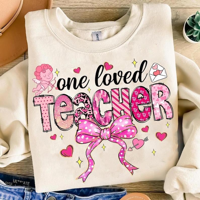 Teacher Valentine Sweatshirt, Valentine's Day Teacher , Teacher Coquette Bow , Retro Teacher , Teacher Valentine Shirt Hoodie