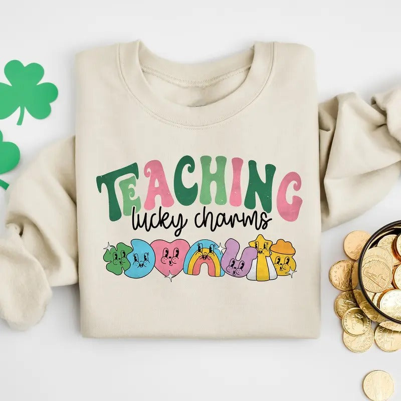 Teaching Lucky Charms Sweatshirt, 2024 St Patricks Day Teacher Sweatshirt, Lucky Teacher T-Shirt, Saint Patrick's Day...