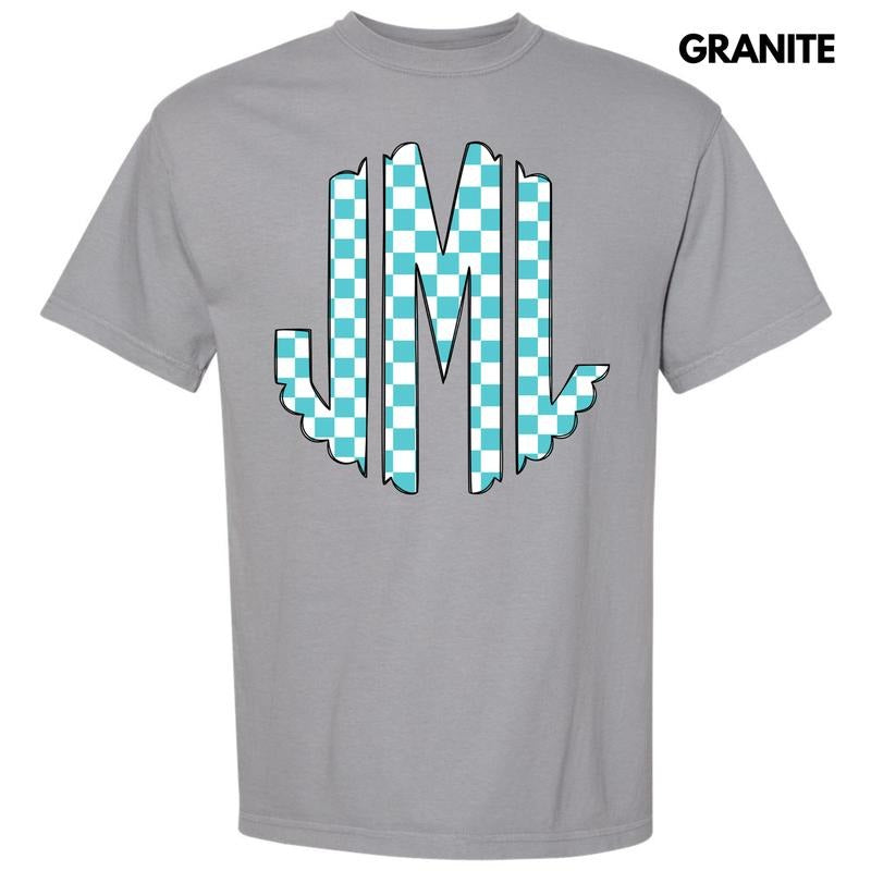 Teal Checker Monogram Comfort Colors T-Shirt 'NLB' Hoodie Sweatshirt | PrintMintTees.com
