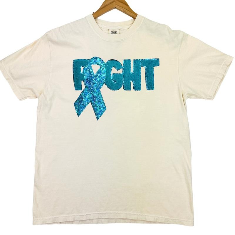 Teal Fighting Ribbon Patch Comfort Colors T-Shirt Hoodie Sweatshirt | PrintMintTees.com