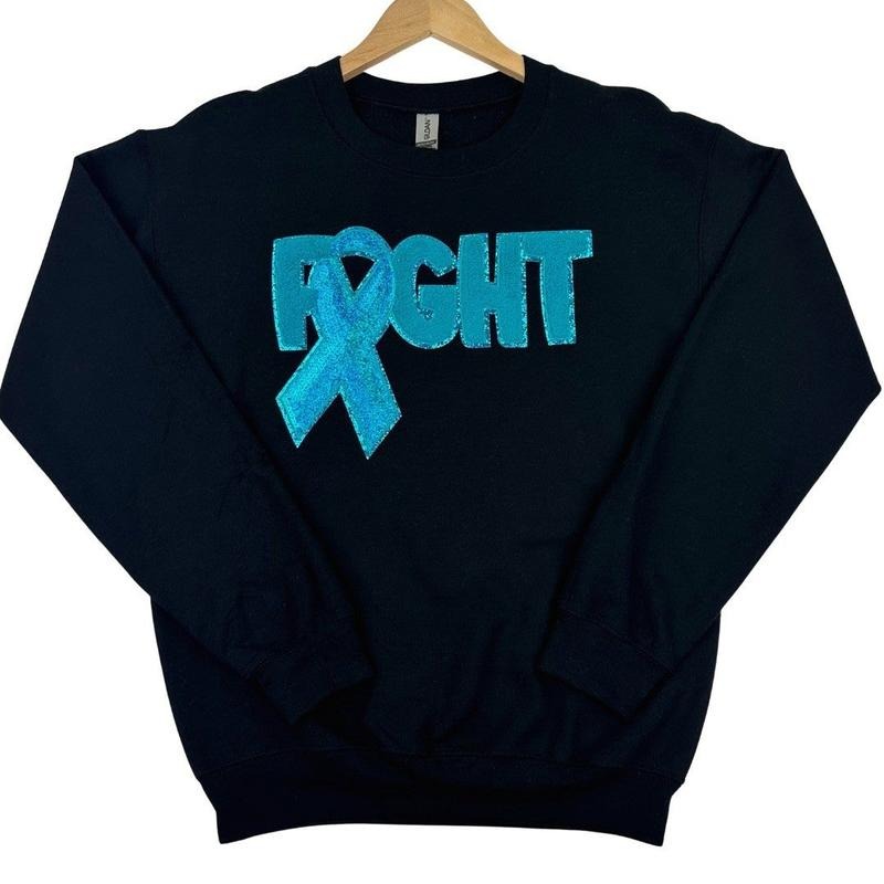 Teal Fighting Ribbon Patch Gildan Sweatshirt Shirt Hoodie | PrintMintTees.com