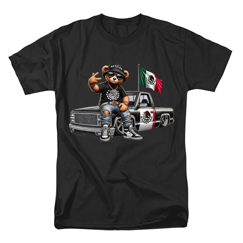 Teddy Bear Hip Hop Costume Mexican Flag Mexico Mexican Flag Bear Cartoon Bear Shirt Woman Casual Top Menswear T-Shirts, Hoodie, Sweatshirt