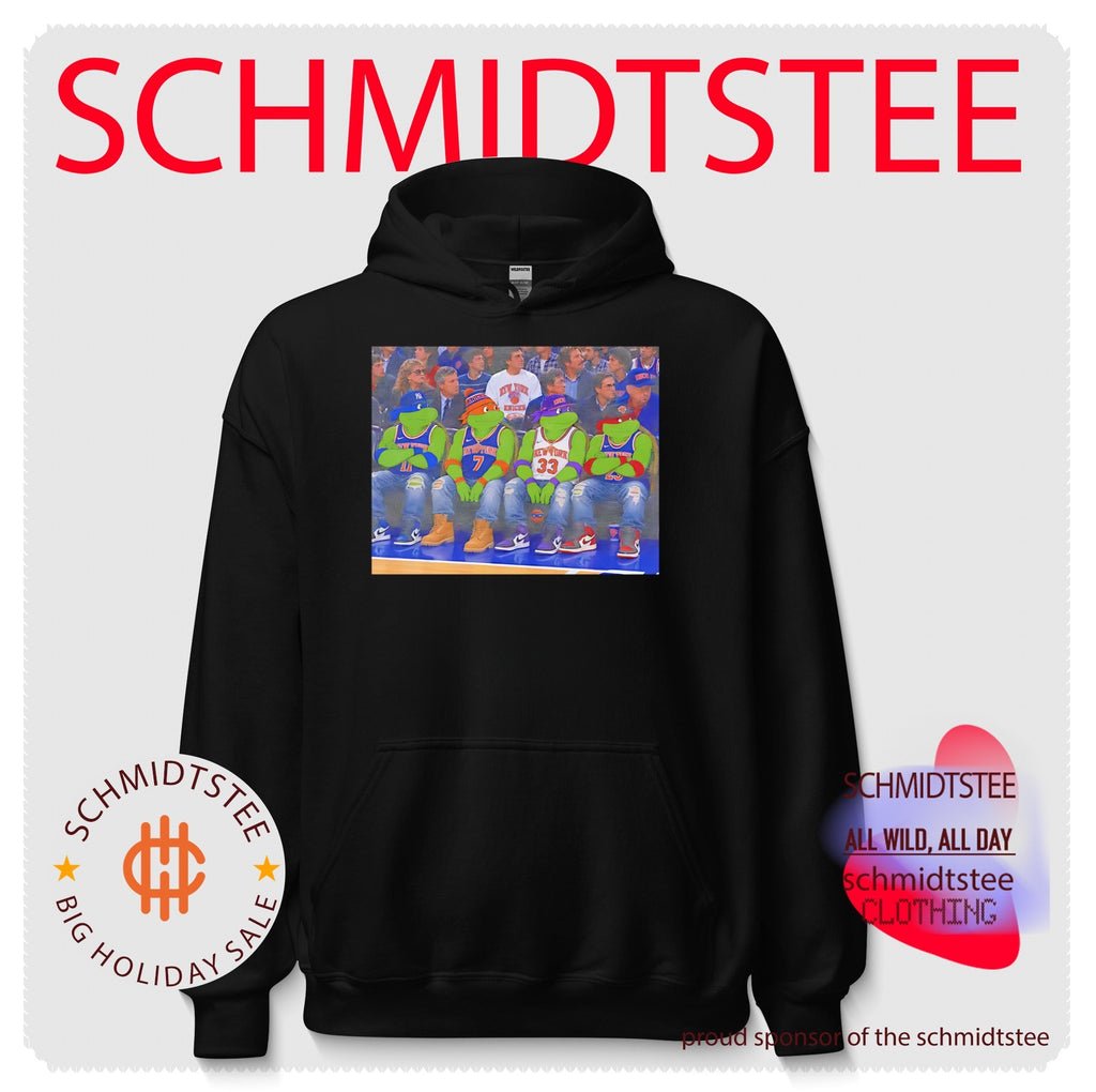 Teenage Mutant Ninja Turtles wearing New York Knicks jersey illustrated shirt