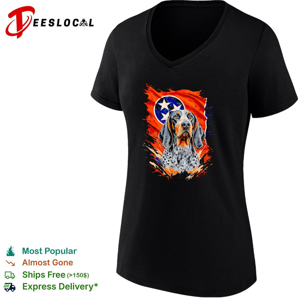 Tennessee state flag with bluetick coonhound dog portrait shirt