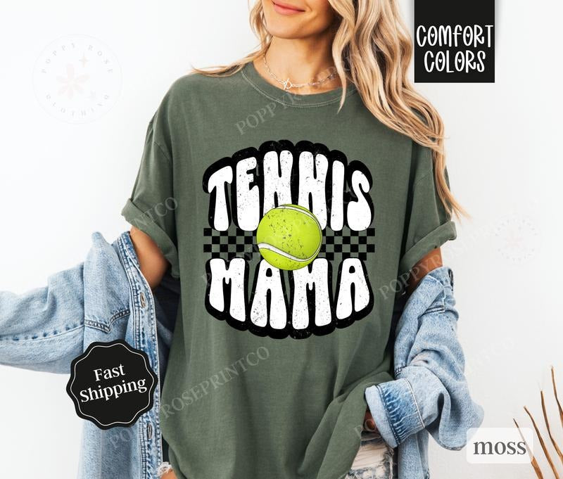 Tennis Mama Shirt Comfort Colors Retro Gameday Tennis Womenswear Shirt Hoodie Sweatshirt