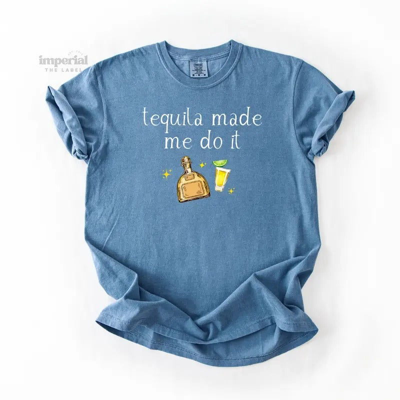 Tequila Made Me Do It Comfort Colors T-Shirt, Oversized Vintage-Washed Tee, Soft Garment-Dyed Cotton, Aesthetic...