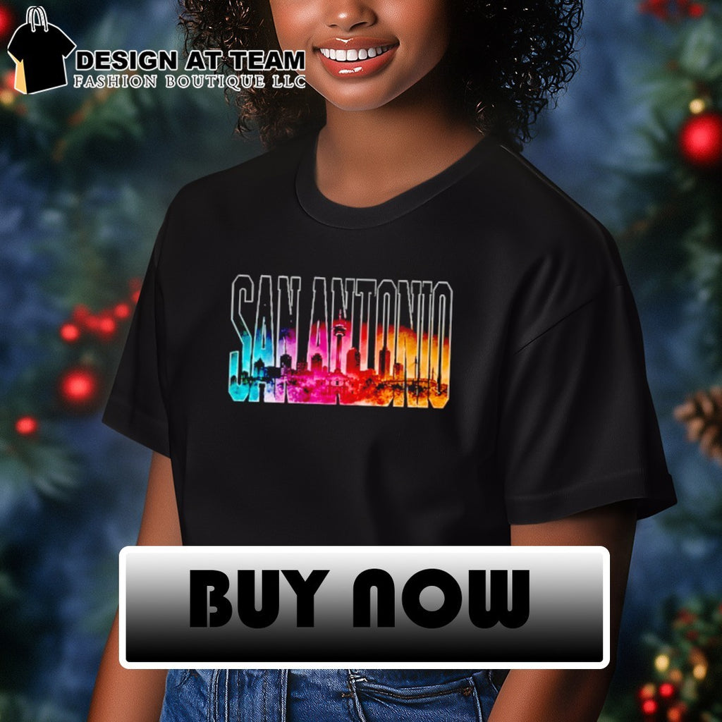 Texas city skyline landmark monument San Antonio Spurs shirt