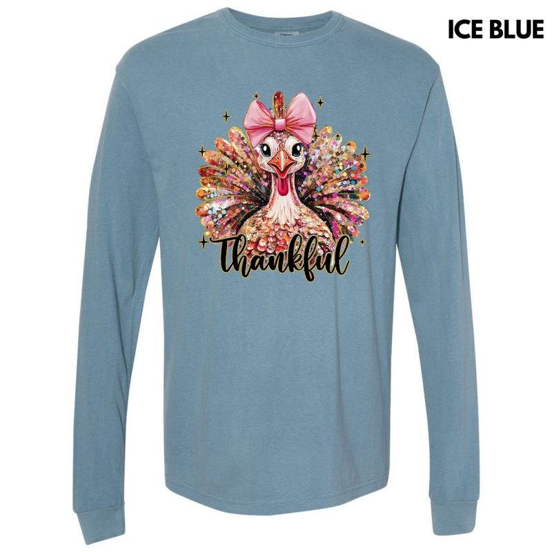 Thankful Glitter Turkey Long Sleeve Comfort Colors T-Shirt 'NLB' Hoodie, Sweatshirt | PrintMintTees.com