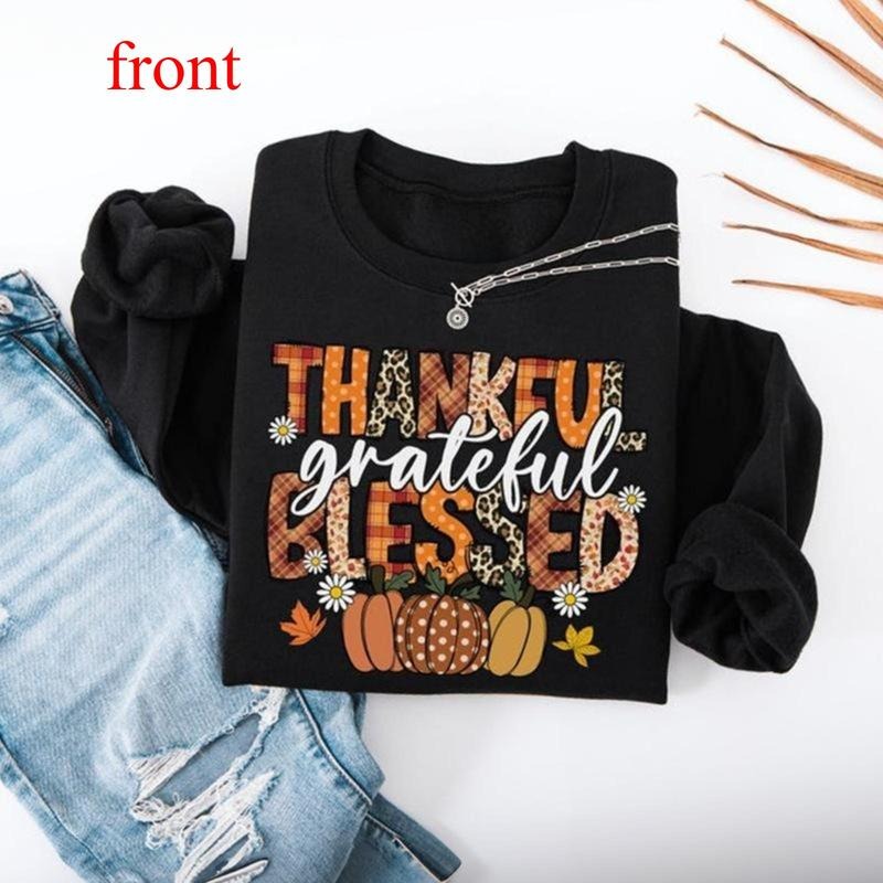 Thankful Grateful Blessed Sweatshirt, Cozy Thanksgiving Crewneck, Fall Pumpkin Pullover, Autumn Outfit, Thankful Blessed...